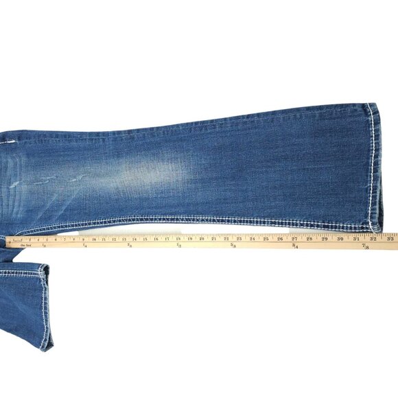 Rock & Roll Cowgirl Boot Cut Jeans READ Womens 31x32.5 Low Rise Distressed Denim - Picture 5 of 16